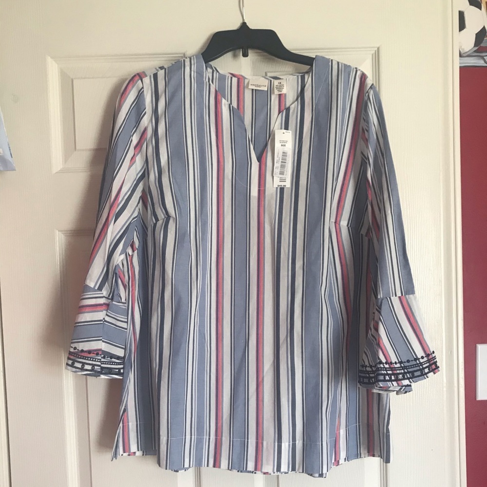 🆕Striped Top with Embroidered Bell Sleeve